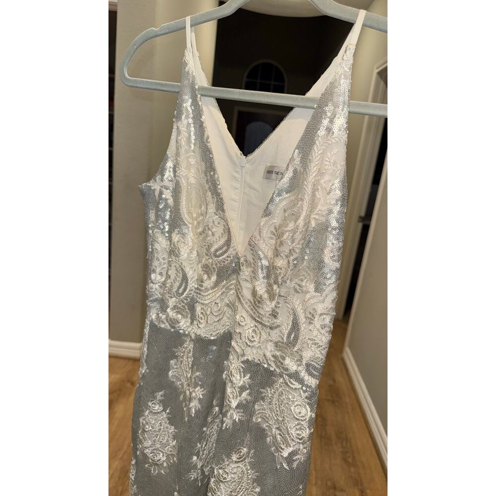 Dress the Population Dress Silver White Sequin Lace Midi Angela‎ sz XS - Picture 7 of 7